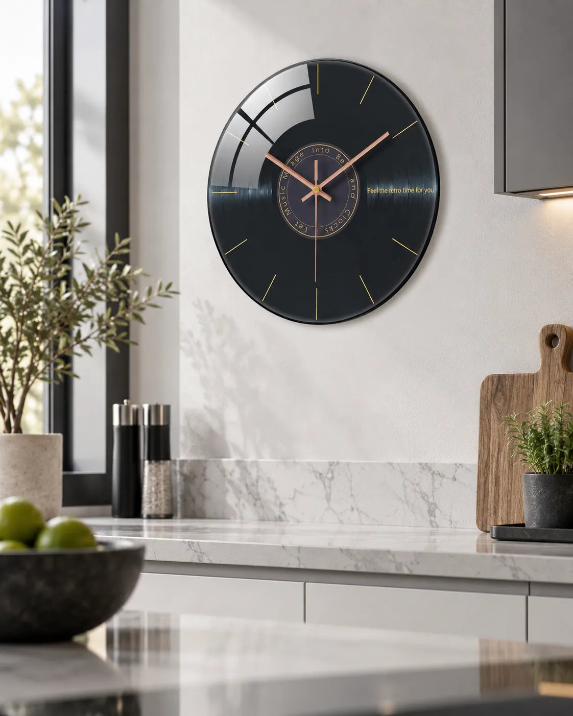 Horloge Murale Musique Verre Trempé Motif Vinyle Silencieuse