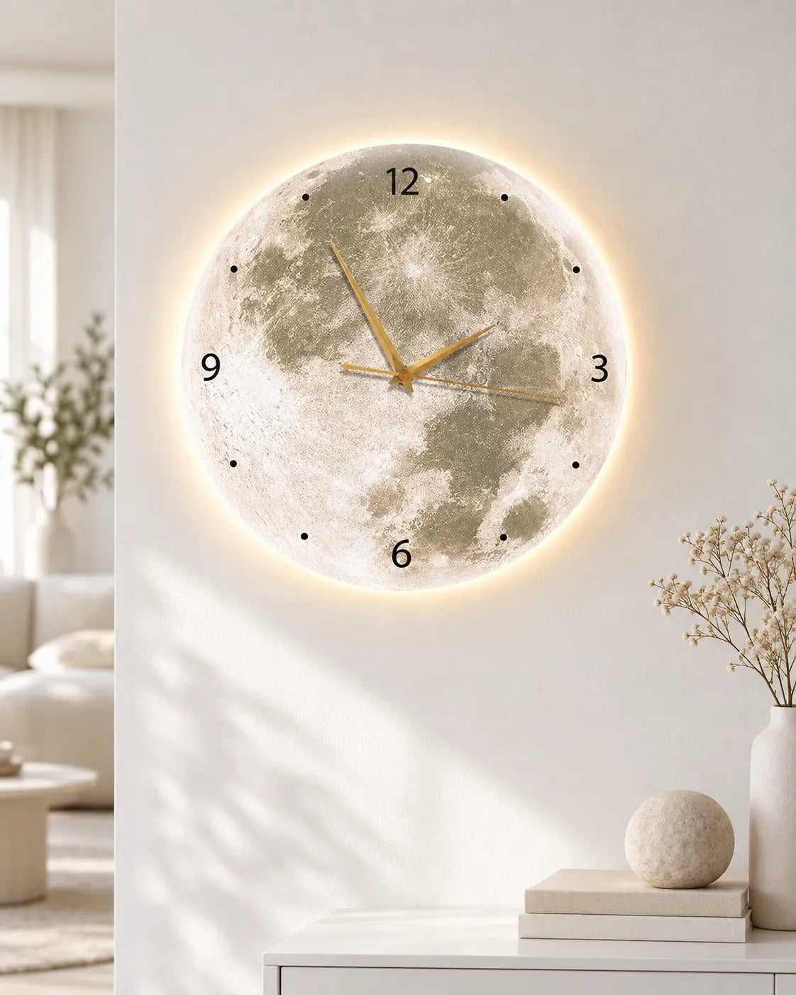 Horloge Murale Lune LED Luminosité Réglable — 3 Tailles