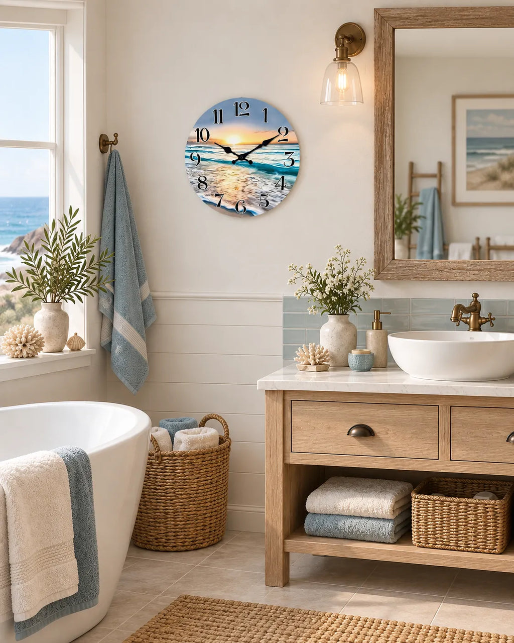 Horloge Murale Bois Coucher de Soleil sur Mer Silencieuse — 4 Tailles