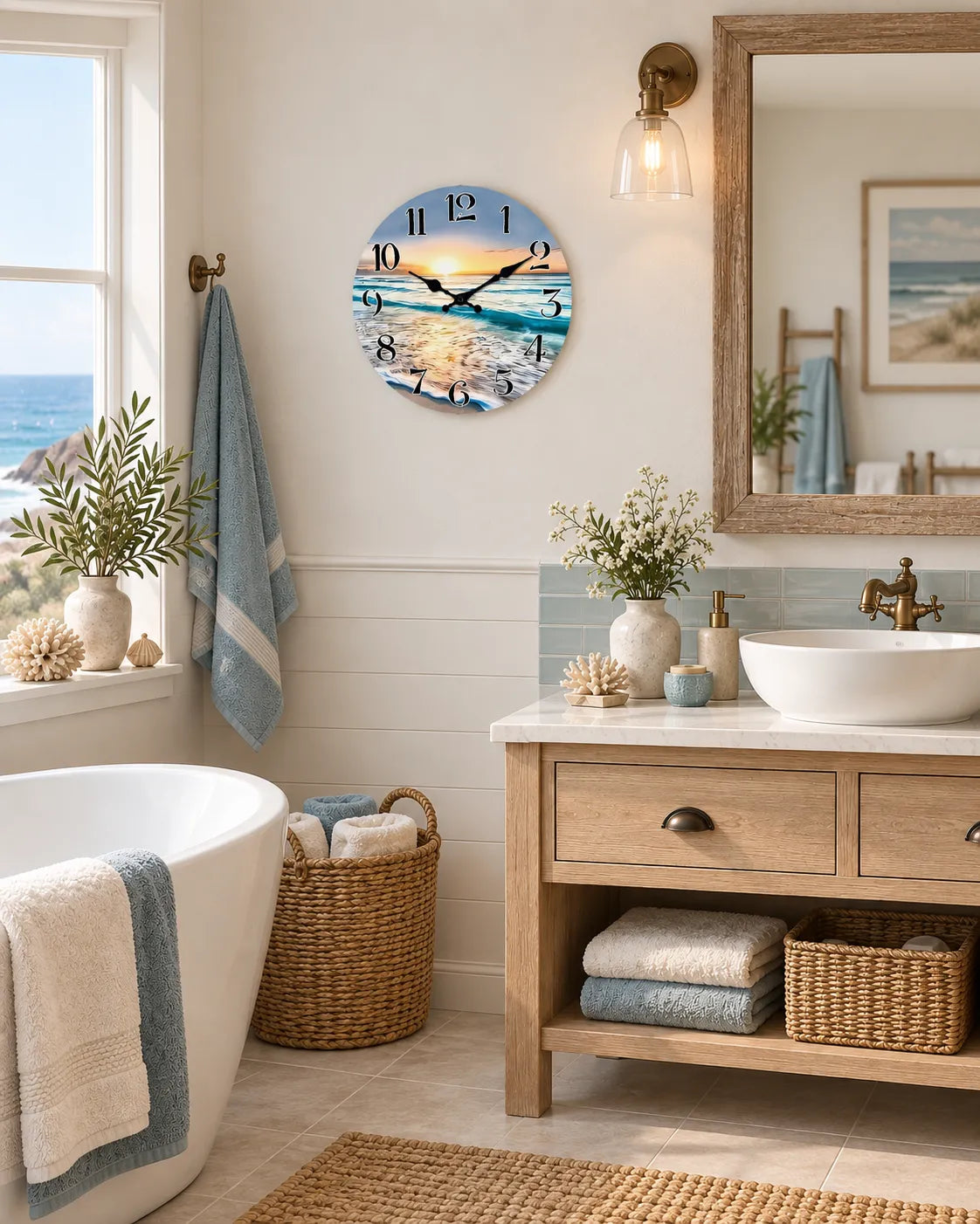 Horloge Murale Bois Coucher de Soleil sur Mer Silencieuse — 4 Tailles