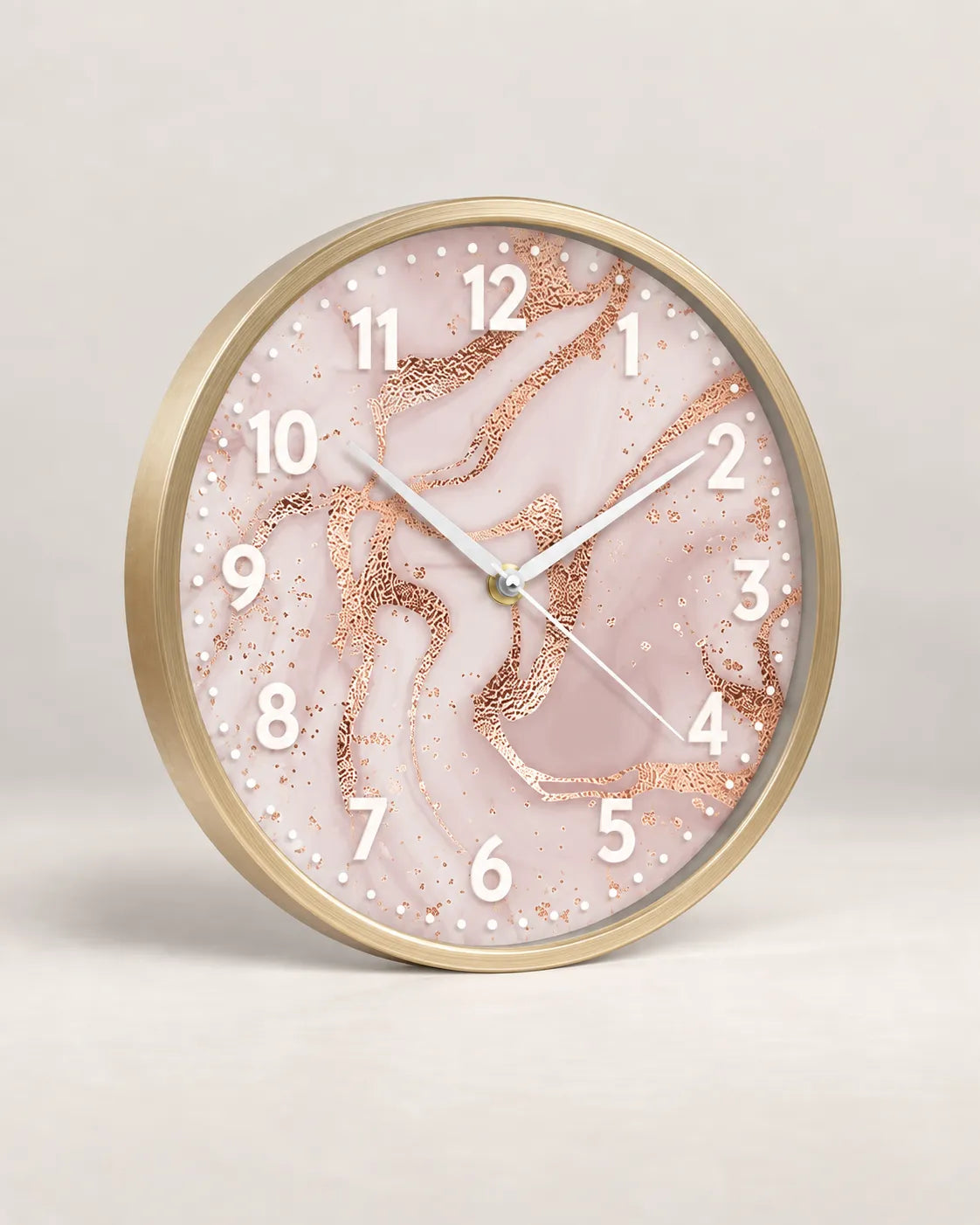 Horloge Murale Acrylique Effet Marbre Rose et Or Rose 30 cm Silencieuse