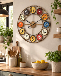 Horloge Murale Fer Rétro à Chiffres Multicolores - 52 cm