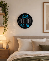 Horloge Murale LED Ronde 25 cm Double Alarme et Calendrier