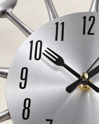Horloge Murale Cuisine Couverts en Métal Argenté 32 cm Silencieuse