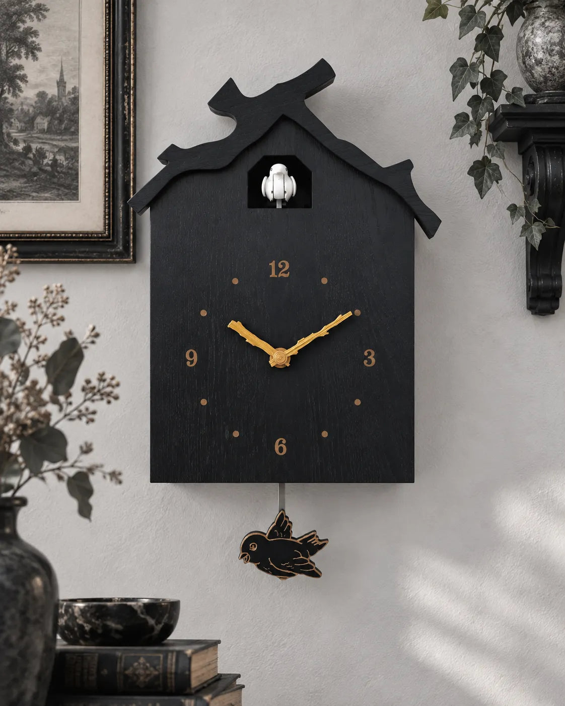 Horloge Coucou Bois Maison avec Oiseau Animé et Balancier