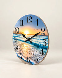 Horloge Murale Bois Coucher de Soleil sur Mer Silencieuse — 4 Tailles