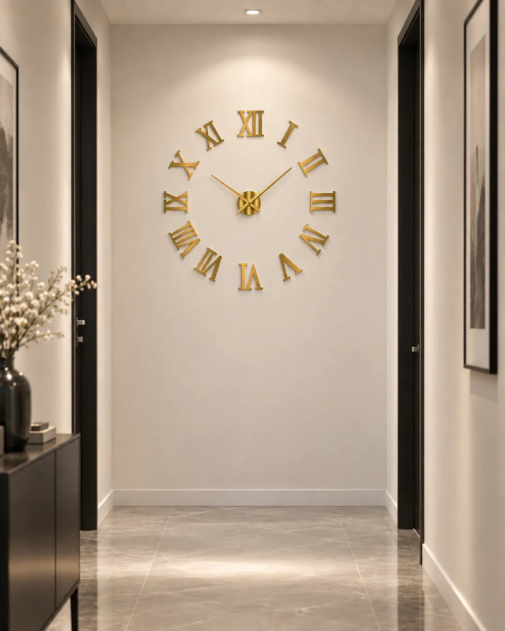Grande Horloge Murale DIY Miroir Chiffres Romains Silencieuse