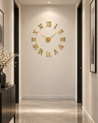 Grande Horloge Murale DIY Miroir Chiffres Romains Silencieuse