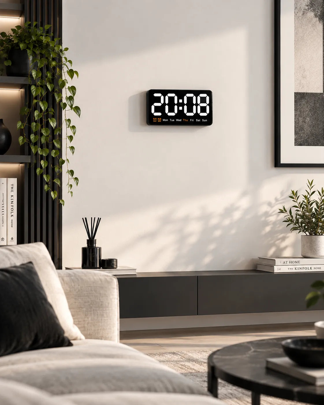 Horloge Murale LED 21,5 cm Activation Sonore et Double Alarme