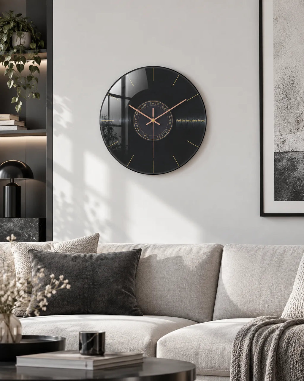 Horloge Murale Musique Verre Trempé Motif Vinyle Silencieuse