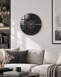 Horloge Murale Musique Verre Trempé Motif Vinyle Silencieuse