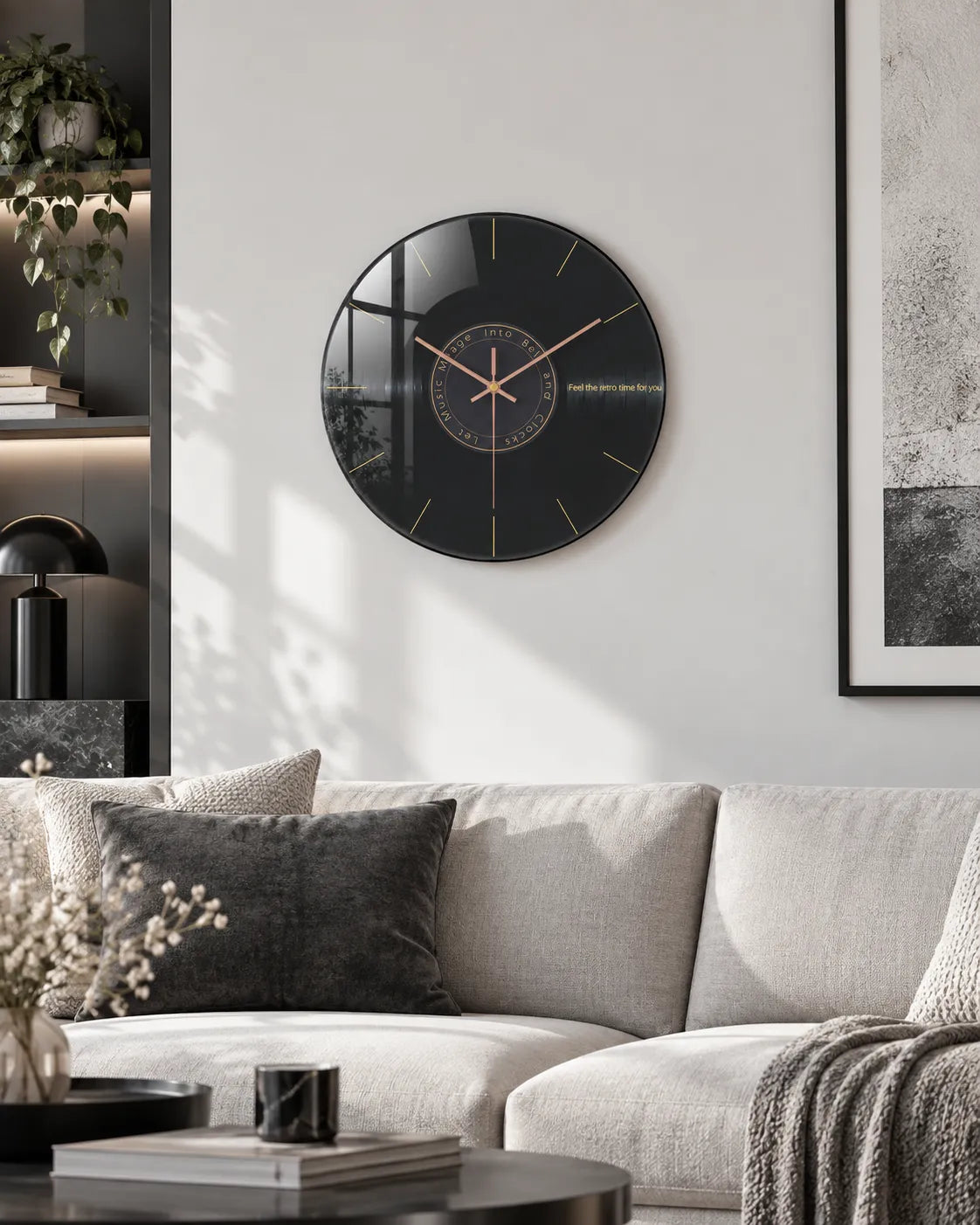 Horloge Murale Musique Verre Trempé Motif Vinyle Silencieuse