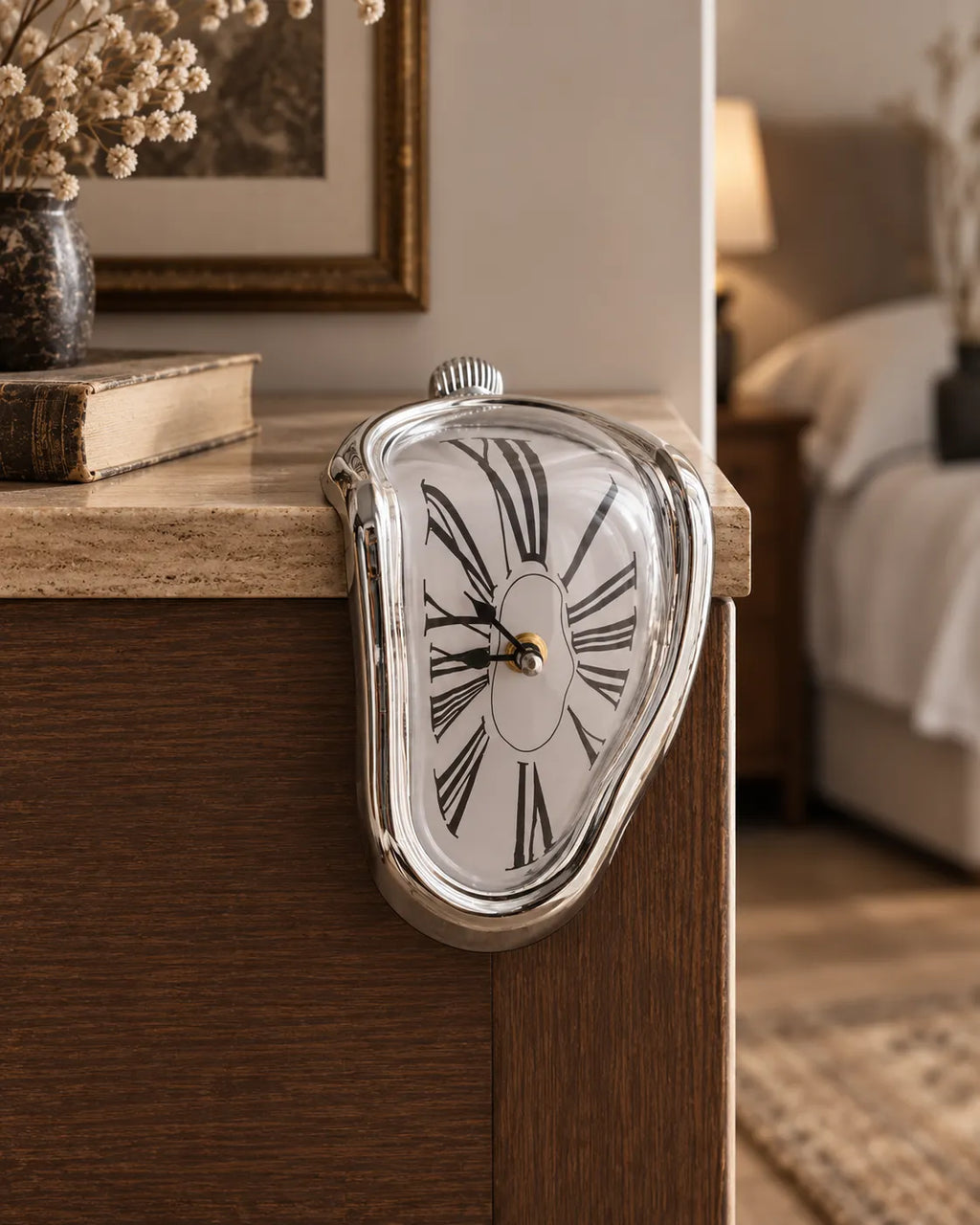 Horloge Fondante Style Dali Chiffres Romains Silencieuse