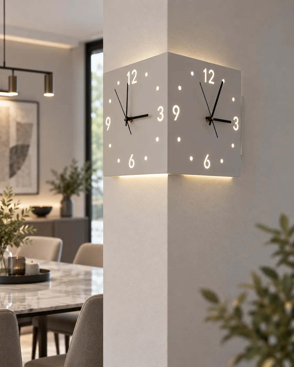 Horloge Murale d’Angle Double Face Carrée Silencieuse