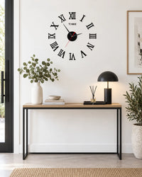 Horloge Murale DIY Miroir Chiffres Romains 3D 40 cm Autocollante