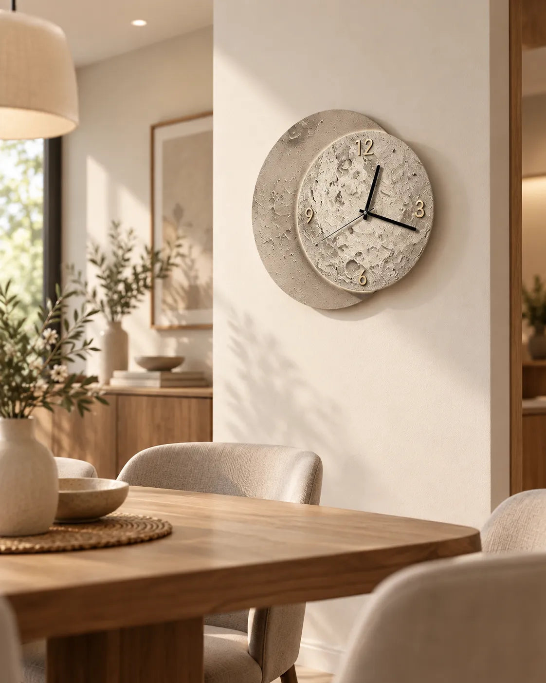 Horloge Murale Bois Lune Double Cercle 40 × 38 cm Silencieuse