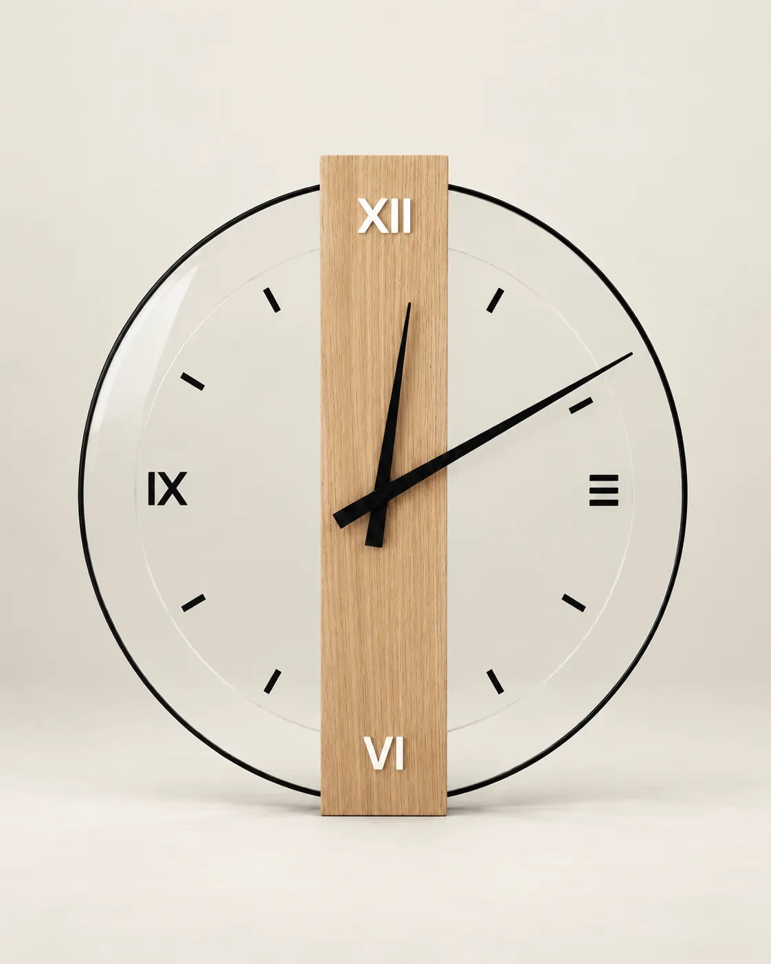 Horloge Murale Bois et Verre Bande Verticale Silencieuse