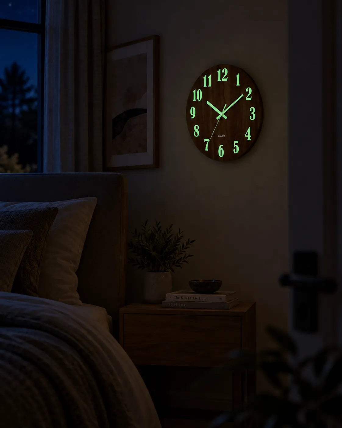 Horloge Murale Bois Marron 30 cm Lumineuse Silencieuse