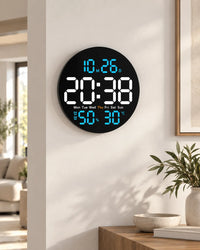Horloge Murale LED Ronde 25 cm Double Alarme et Calendrier