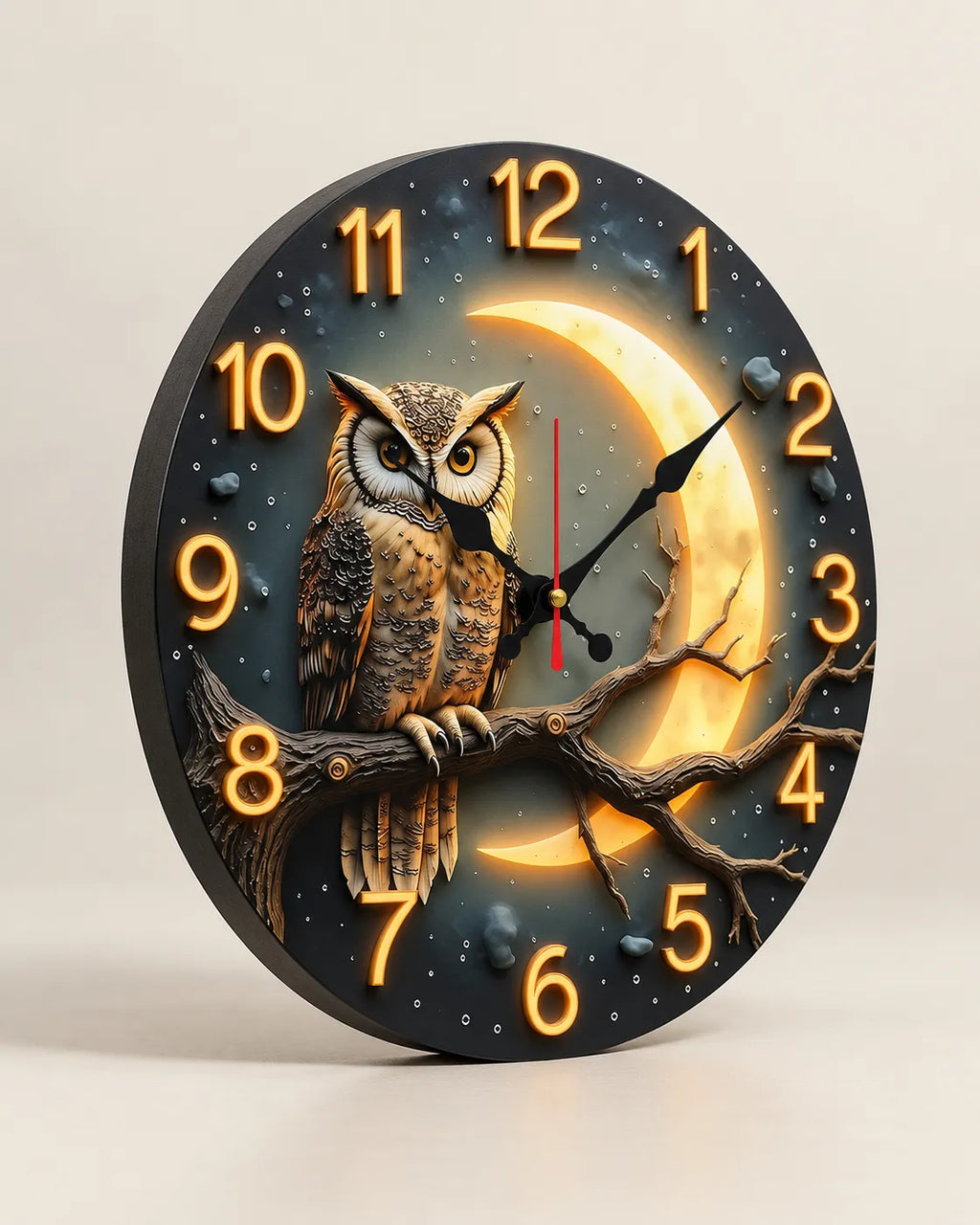Horloge Murale Bois Motif Clair de Lune Silencieuse