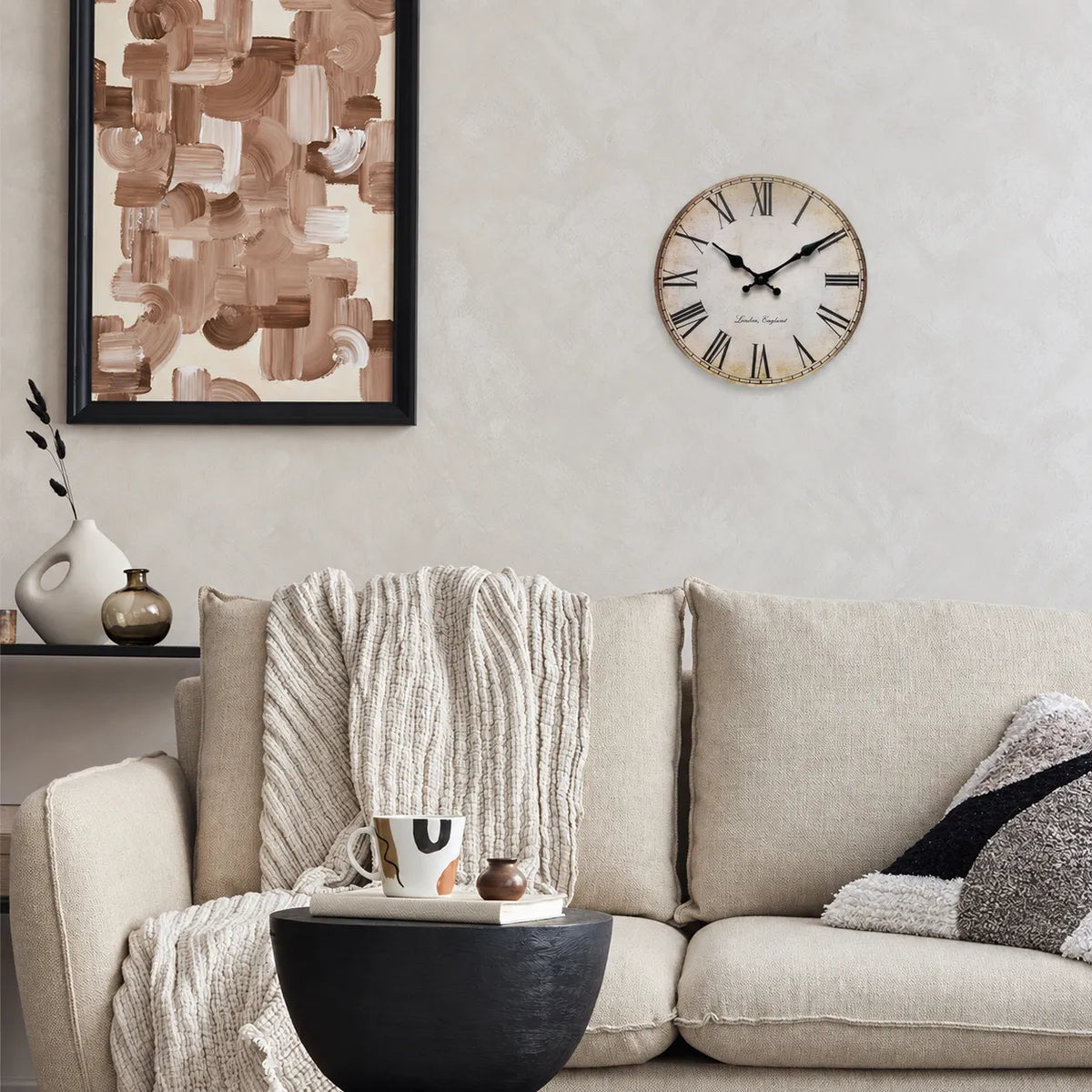 Horloge Murale Bois Rétro Chiffres Romains Silencieuse — 4 Tailles