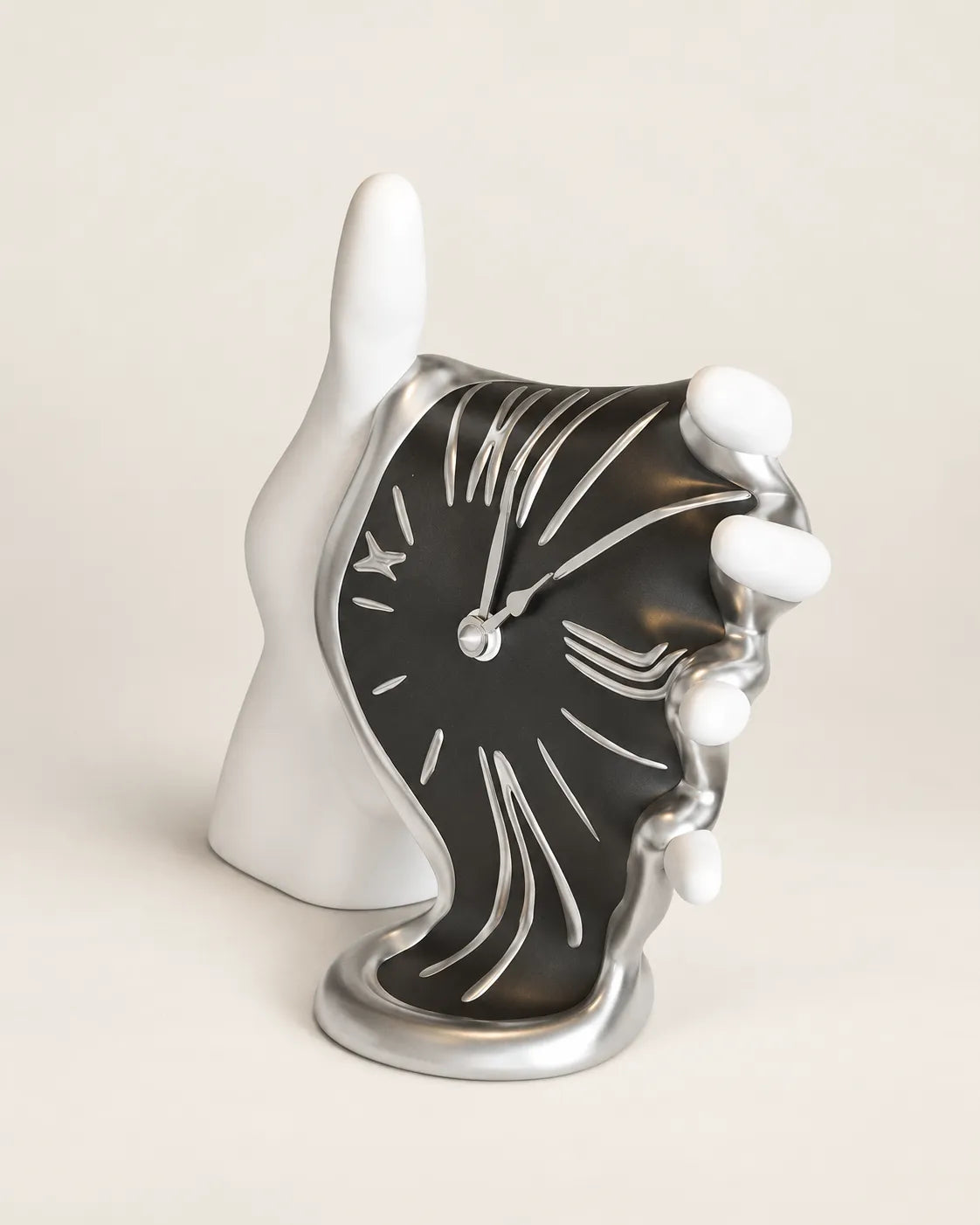 Horloge à Poser Main et Cadran Fondant en Résine 23 cm