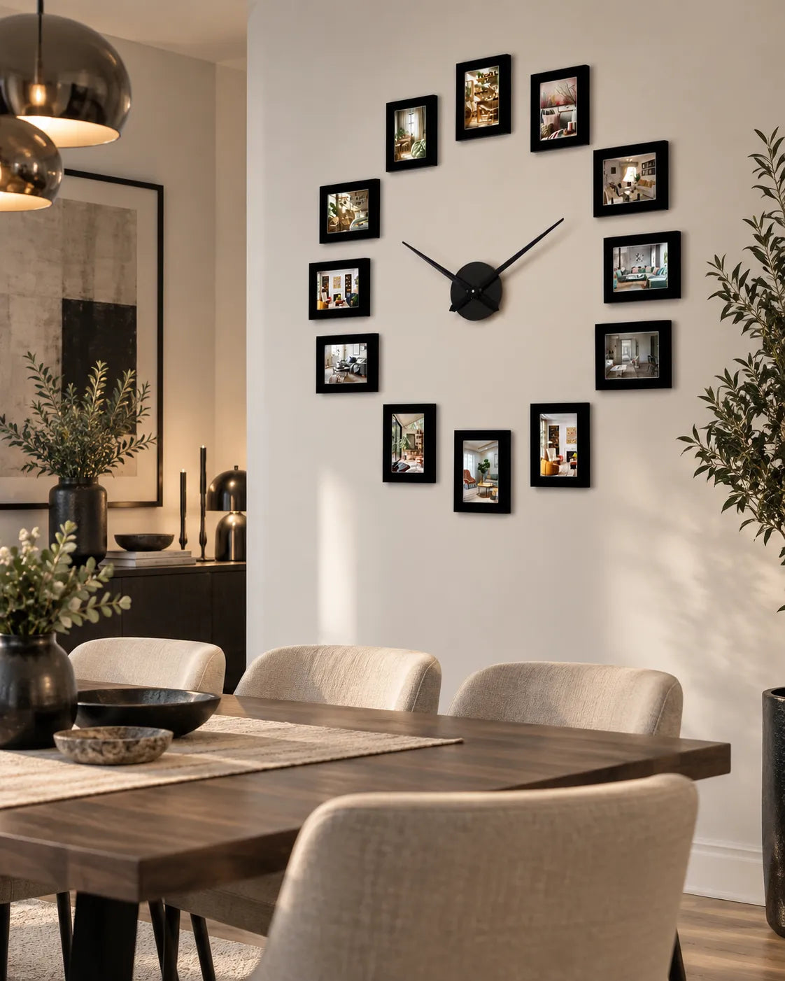 Horloge Murale Cadres Photo DIY Noire 120 cm Silencieuse