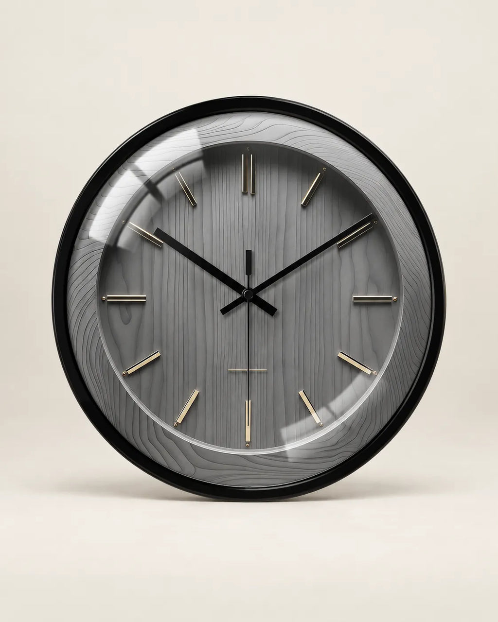 Horloge Murale Effet Bois Gris et Laiton Silencieuse
