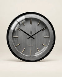 Horloge Murale Effet Bois Gris et Laiton Silencieuse