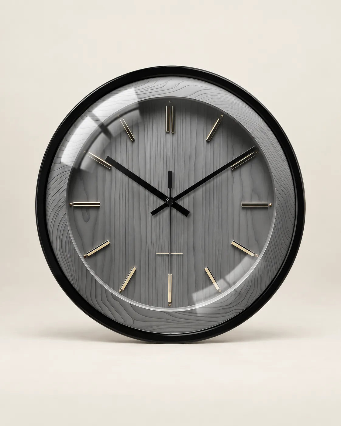 Horloge Murale Effet Bois Gris et Laiton Silencieuse