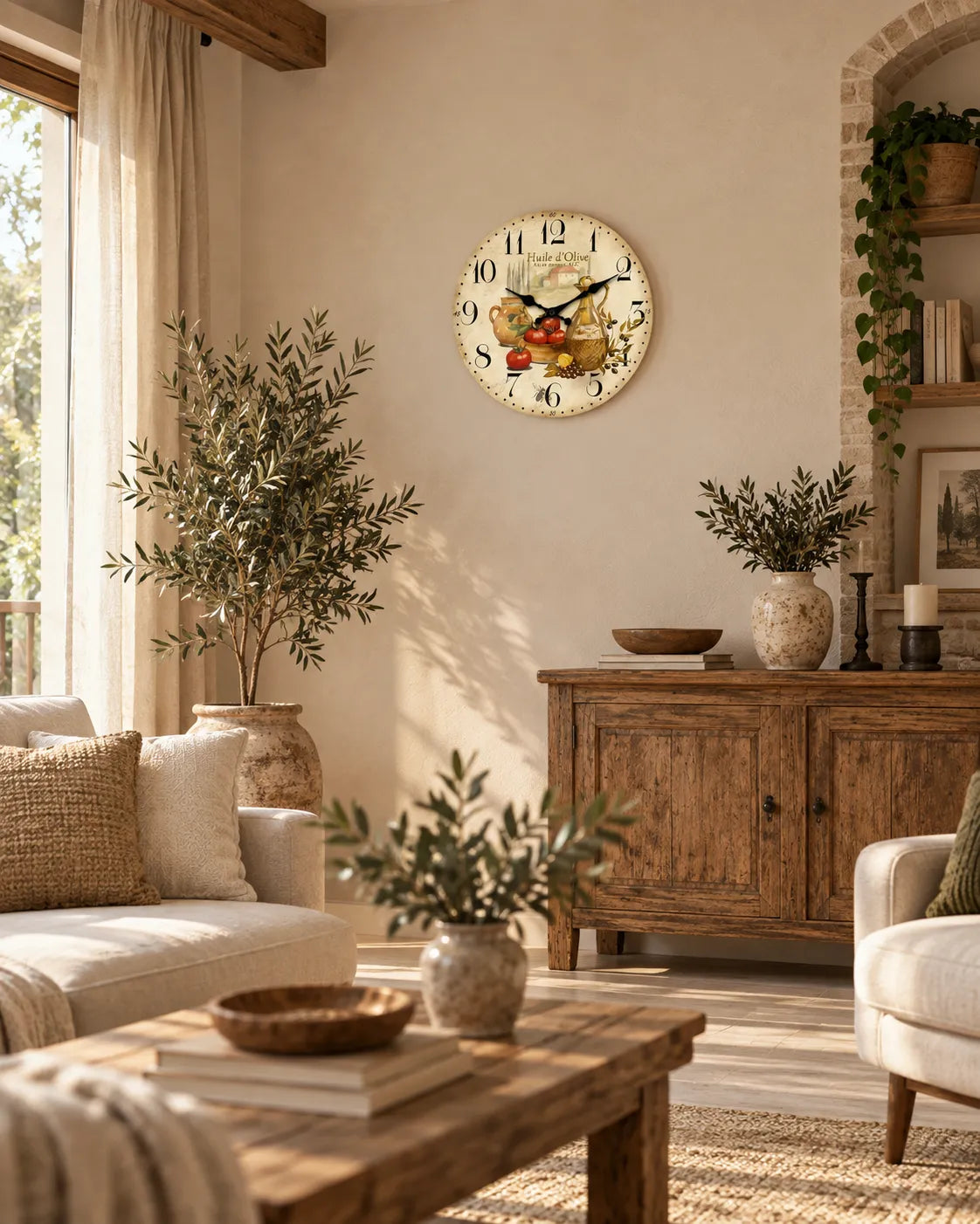Horloge Murale Bois Provence Huile d’Olive et Tomates — 4 Tailles