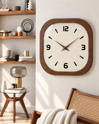 Horloge Murale Bois Carrée Crème Rétro Silencieuse — 3 Tailles