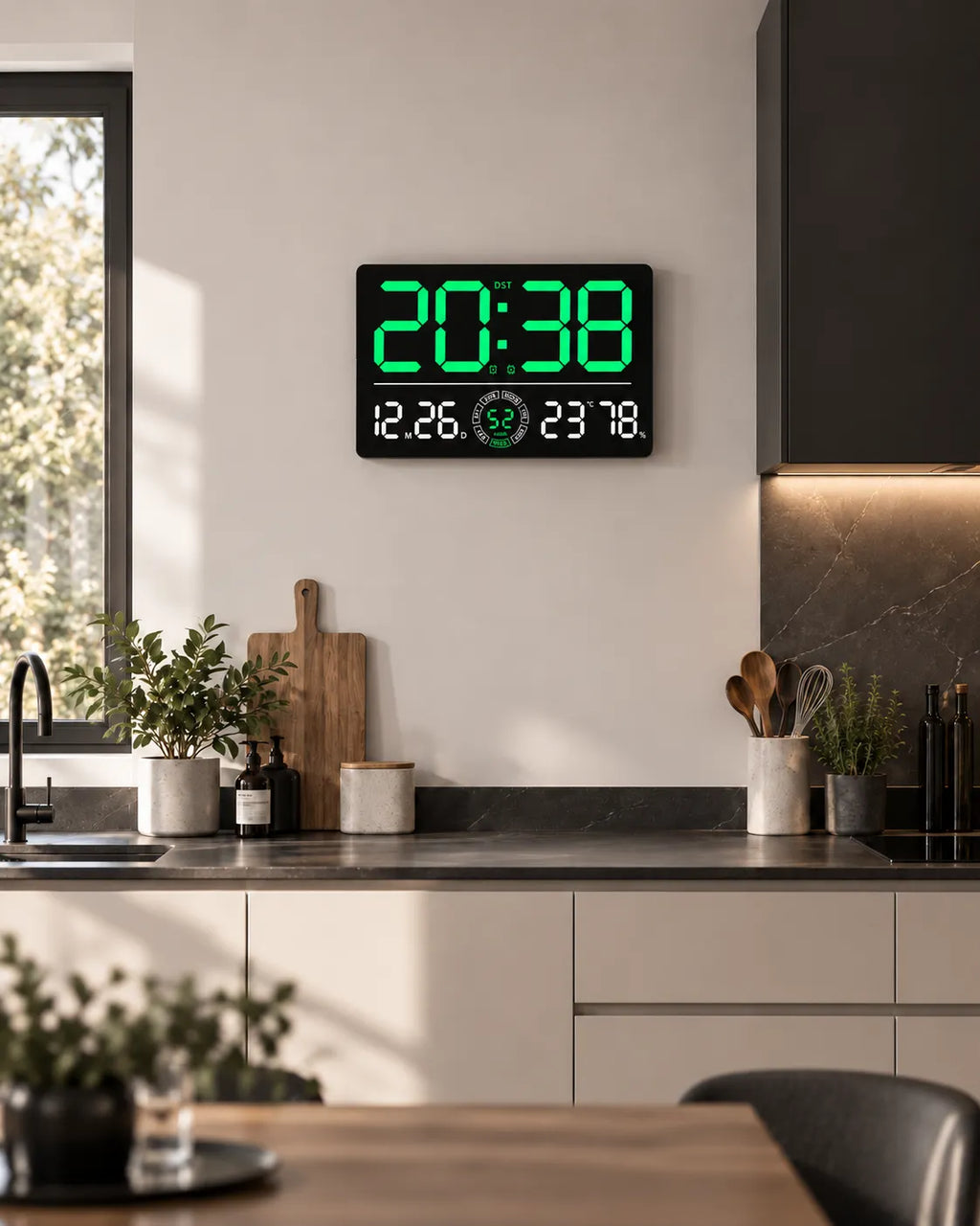 Horloge Murale Numérique LED 33 cm Double Alarme et Compte à Rebours