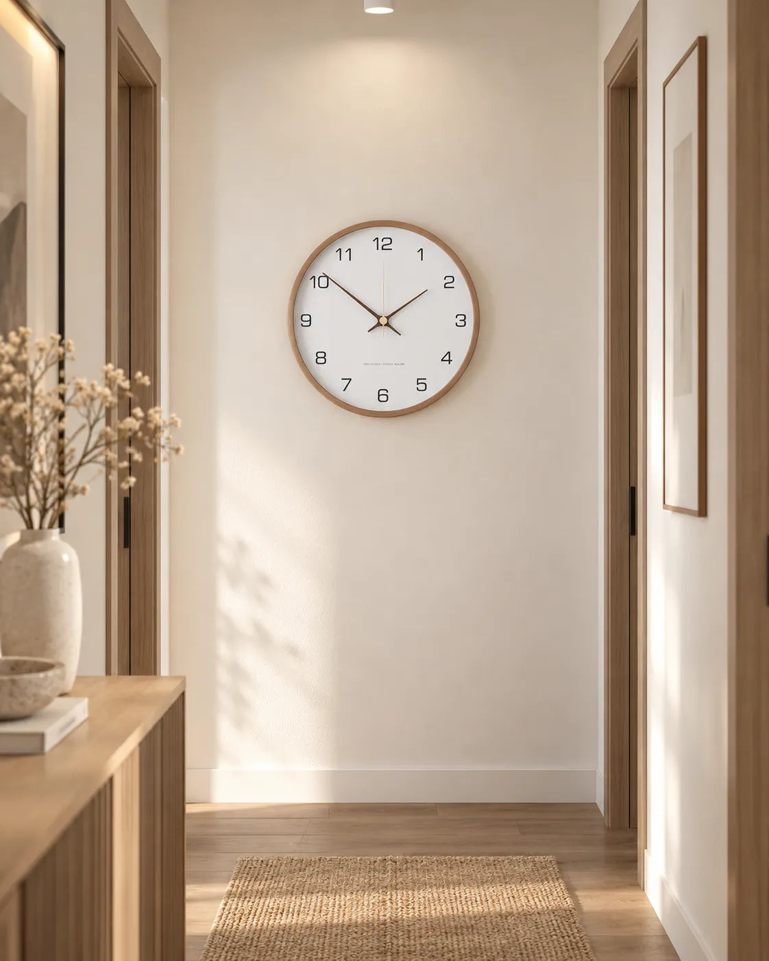 Horloge Murale Bois Massif Ronde Silencieuse — 3 Tailles