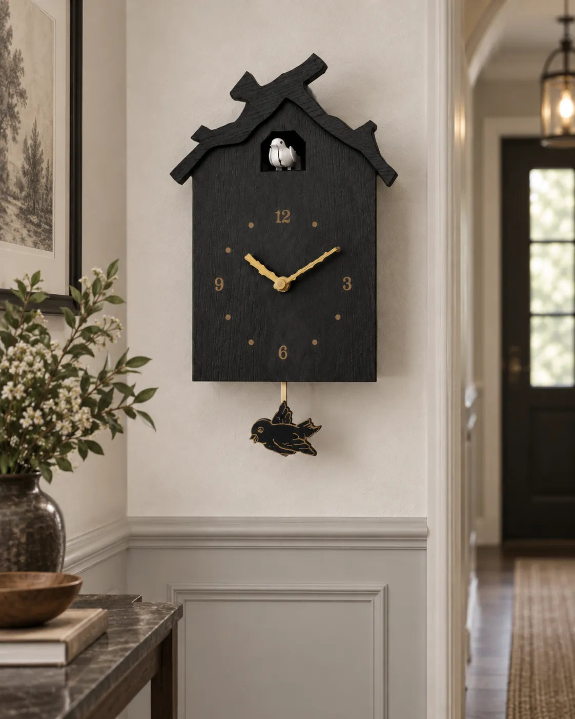 Horloge Coucou Bois Maison avec Oiseau Animé et Balancier
