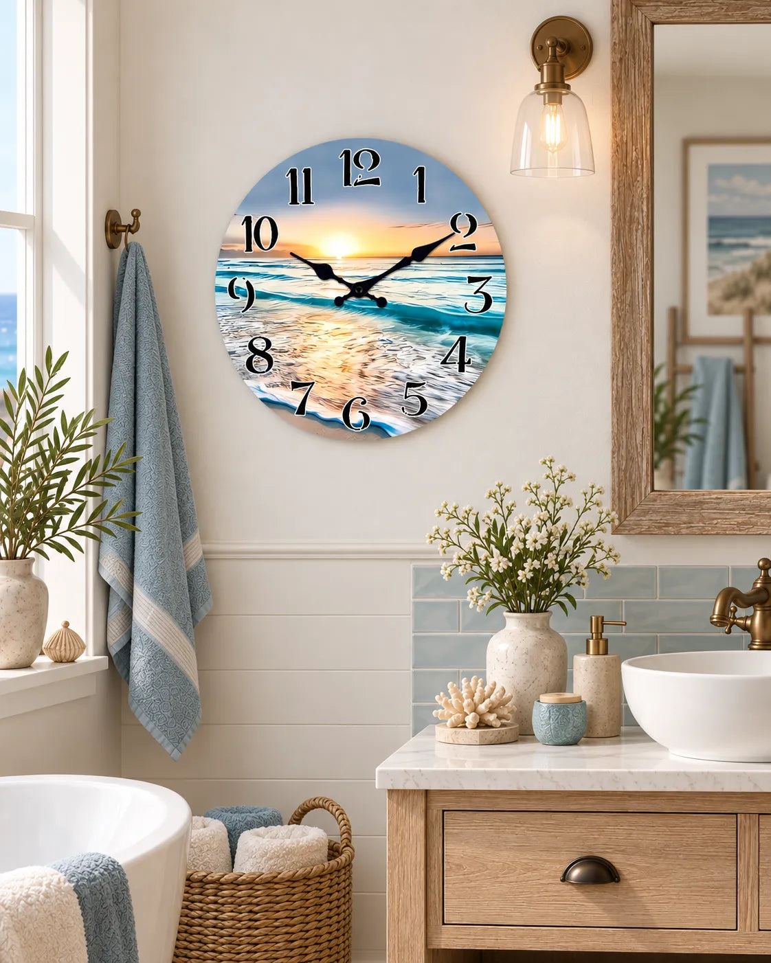 Horloge Murale Bois Coucher de Soleil sur Mer Silencieuse — 4 Tailles