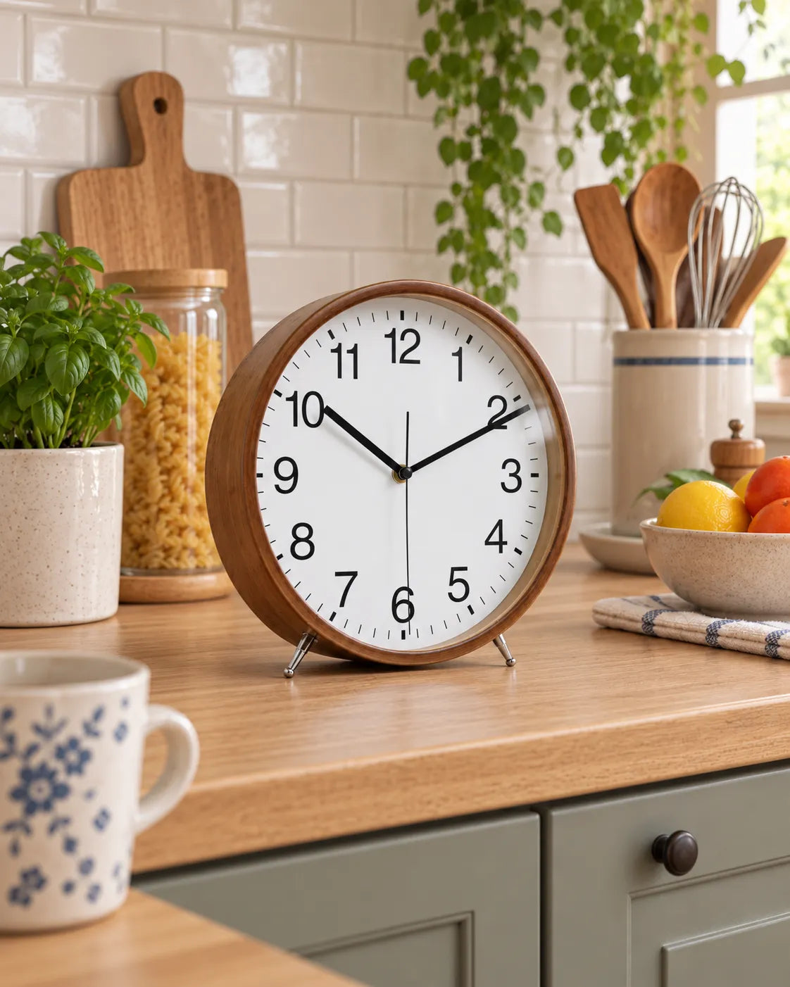 Horloge à Poser Bois 22 cm Silencieuse sur Pieds