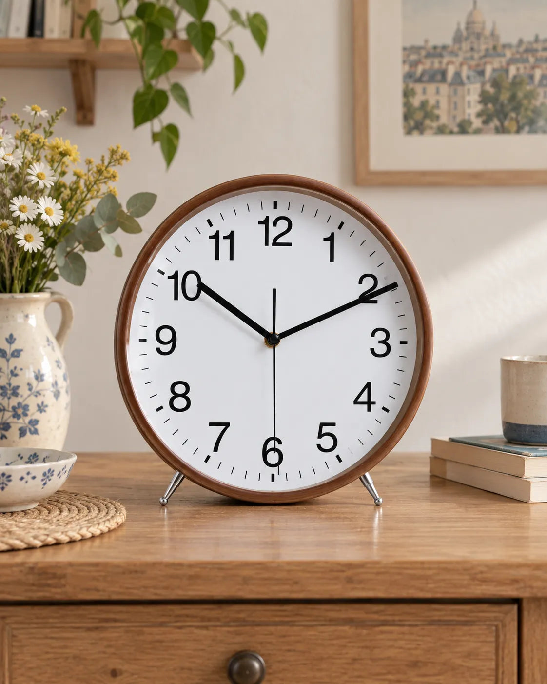 Horloge à Poser Bois 22 cm Silencieuse sur Pieds